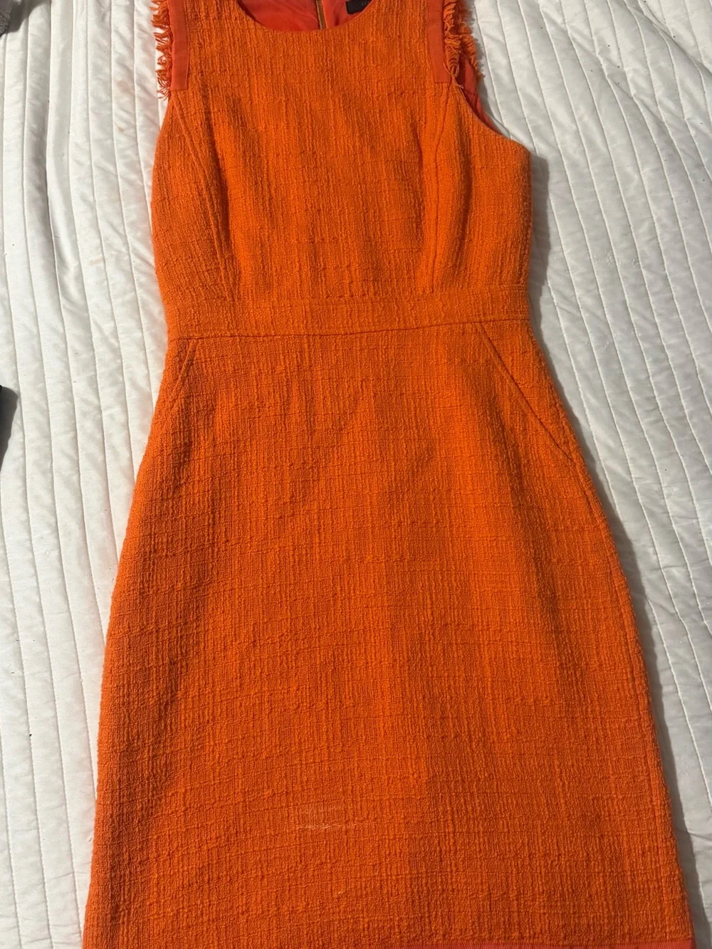 J. Crew Sleeveless Textured Midi Dress in Vibrant Orange